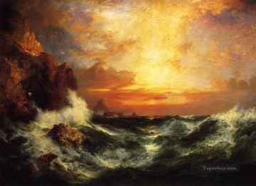 Artworks in 150 Subjects Painting - Thomas Moran Sunset near Lands End Cornwall seascape